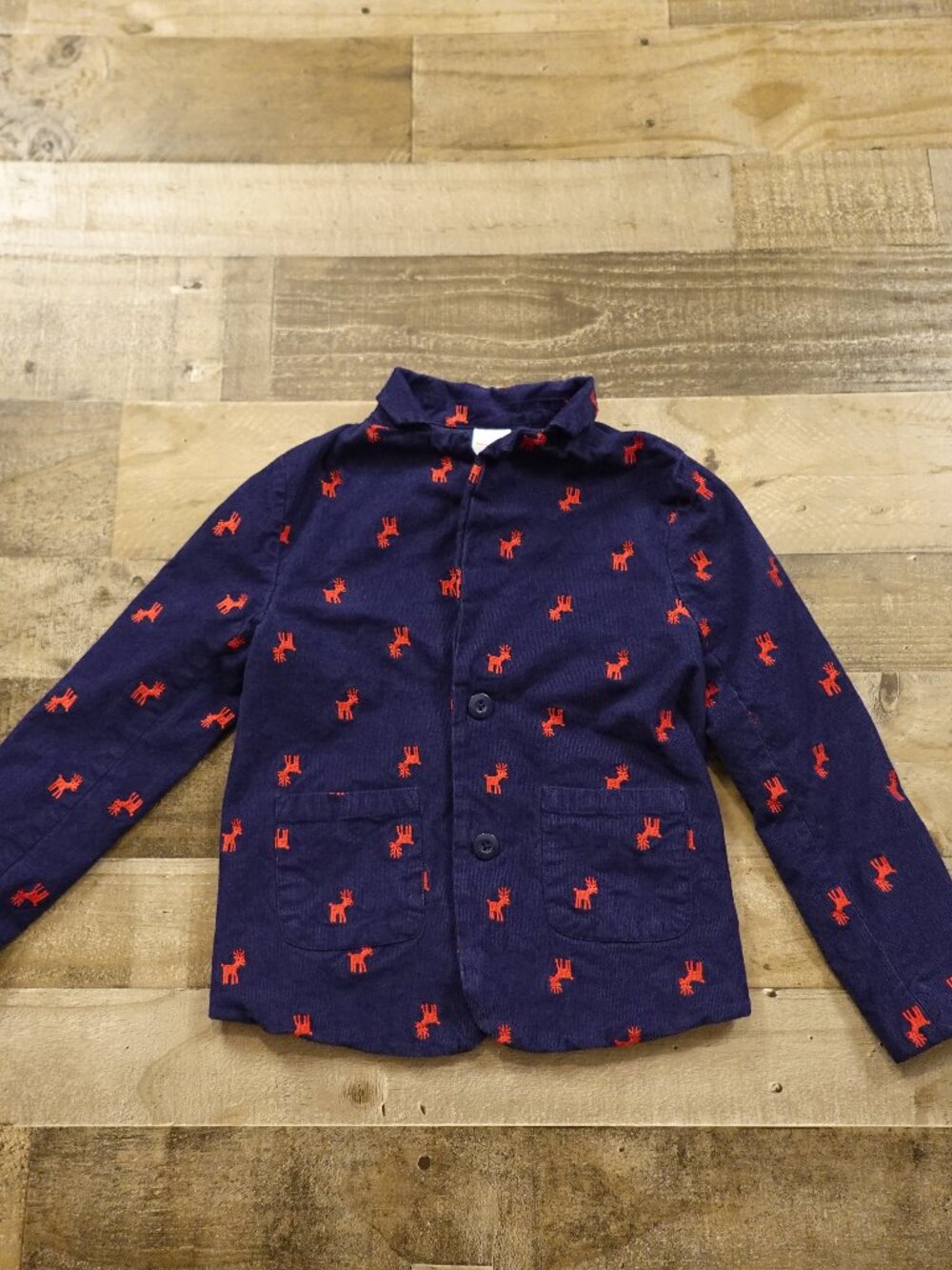 Hanna Andersson Corduroy Blazer Jacket Kids‎ US 8 Navy Red Reindeer Embroidered